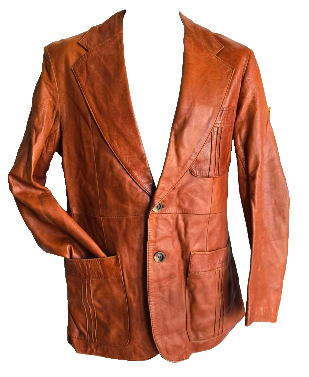 Vtg 70s Mens 40 SAINT ARNAUD-PARIS Broken-In Tan Lined Leather Jacket Blazer
