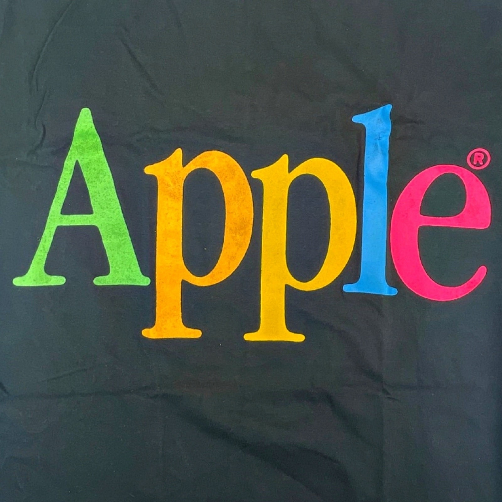 Vintage 90s APPLE Computer Rainbow Haynes Shirt Single Stitch *DRY ROT* MED
