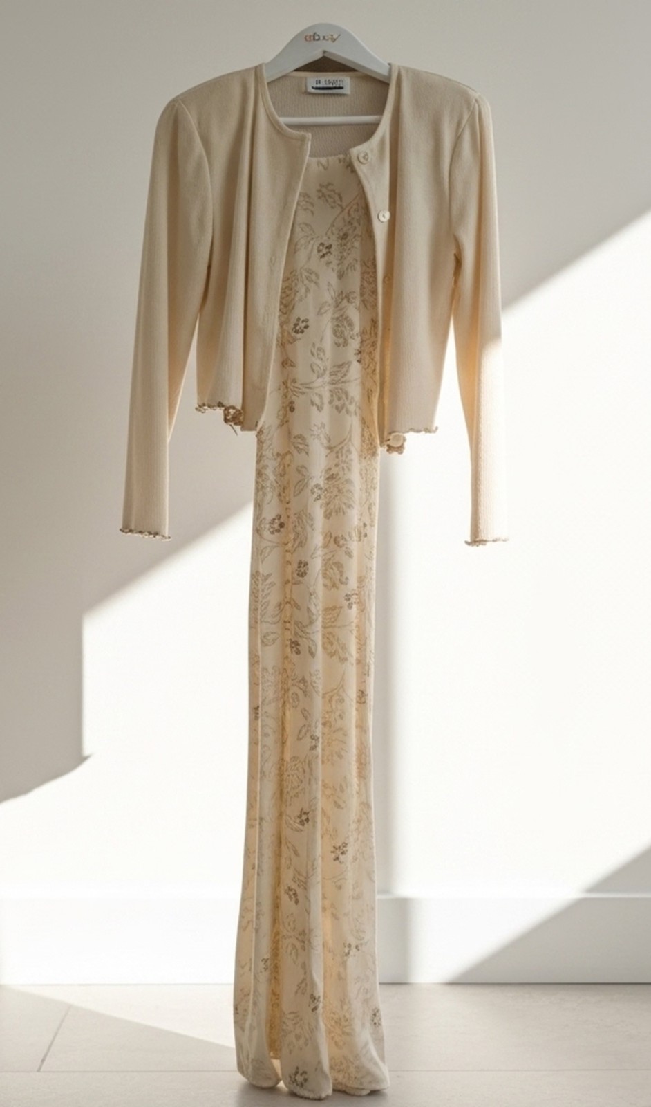 En Focus Studio Boho Floral Halter Maxi Dress & Matching Knit Cover Sweater Set