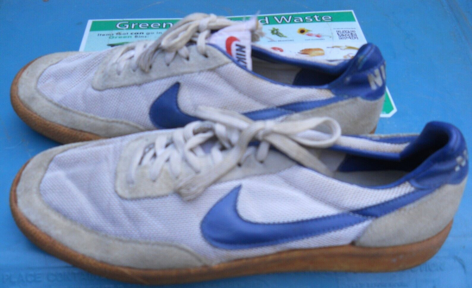 VINTAGE 1980’S NIKES WHITE & BLUE KILL SHOT LO TOPS SZ 10.5 MADE IN KOREA AS IS