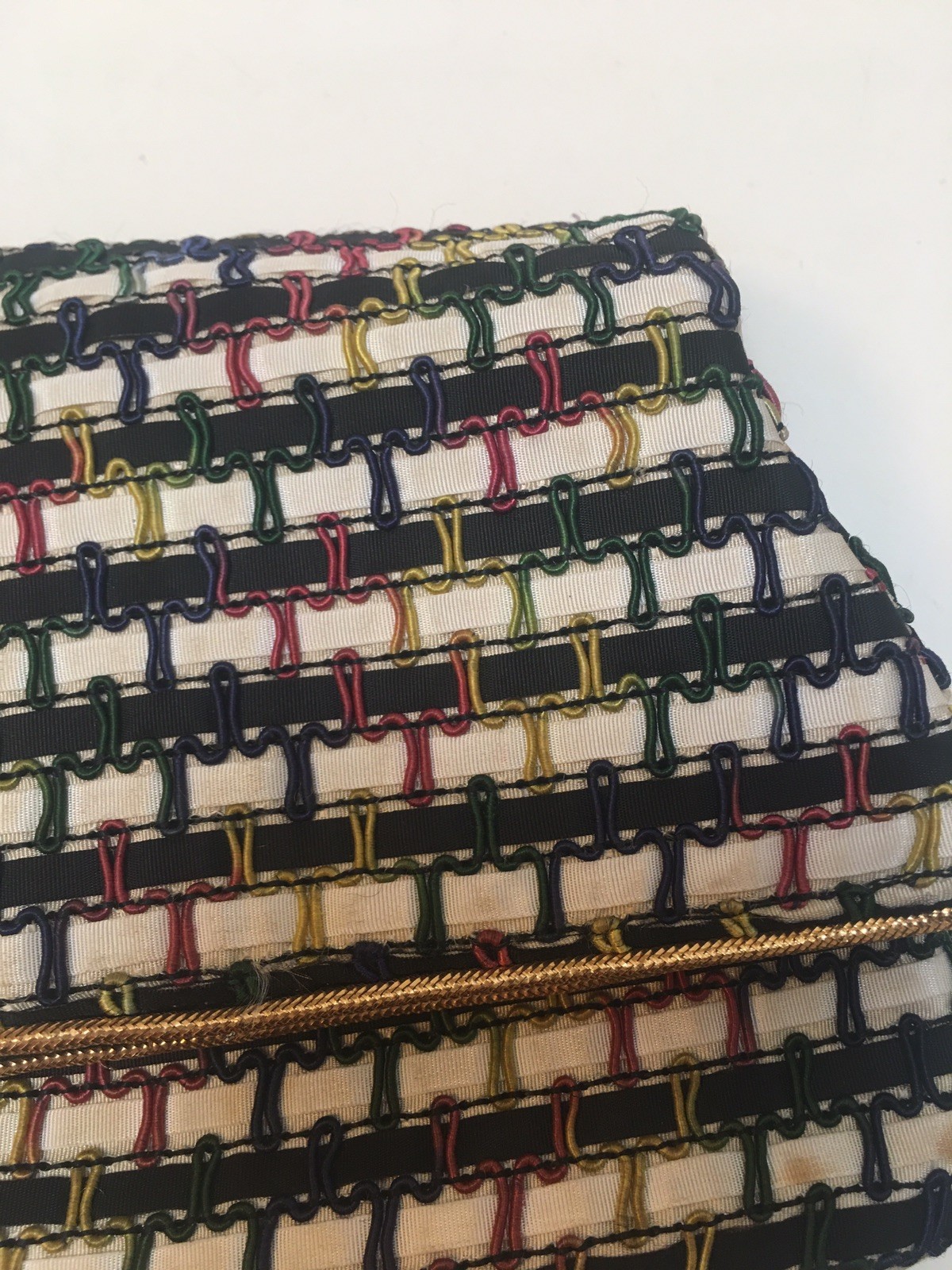 Vintage 60s woven satin evening clutch bag multi color
