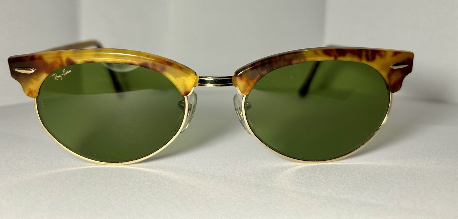 Vintage Ray-Ban W1265 Oval Clubmaster Bausch & Lomb USA Tortoise Green RB-3 Lens