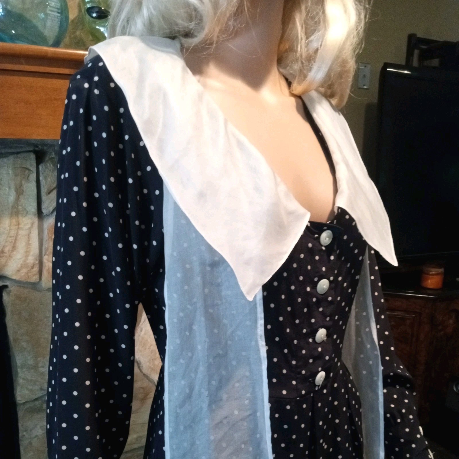 Vintage Genny Silk Dress Made In Italy Polka Dot 34″C 28W Black & White Size S/M