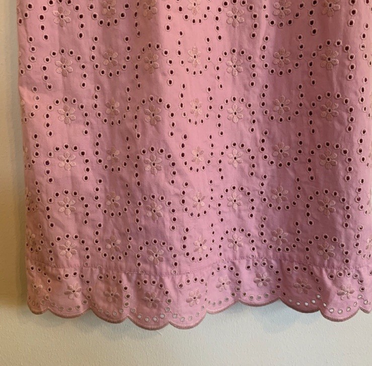 Moschino Jeans Y2K Vintage Pink Embroidery Eyelet Dress Scallop Finish EU 40
