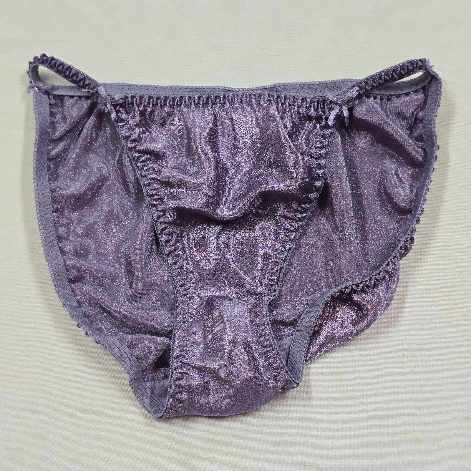 Vintage Gilligan O’Malley Satin String Bikini Panty Paisley Purple Floral XL 8
