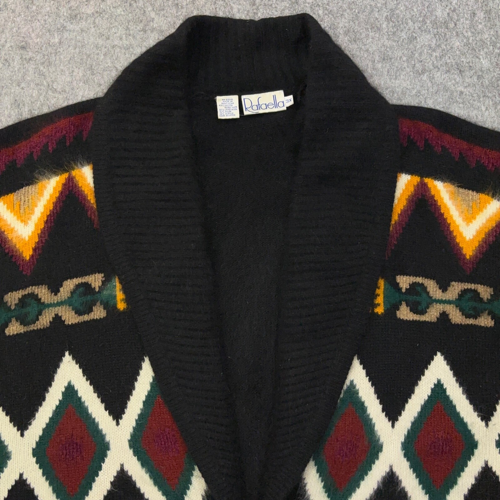 Vintage Rafaella Cardigan Sweater Women’s 3XL Angora/Lambswool Blend Aztec Print