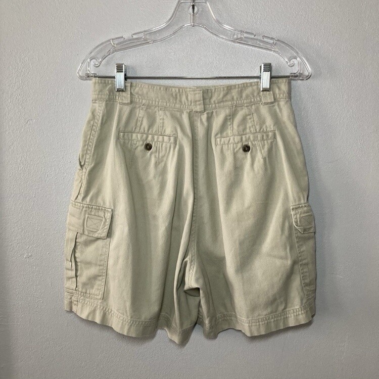 VINTAGE RAFAELLA Tan 100% Cotton Pleated High Waist Zip-Fly Cargo Bermuda Shorts