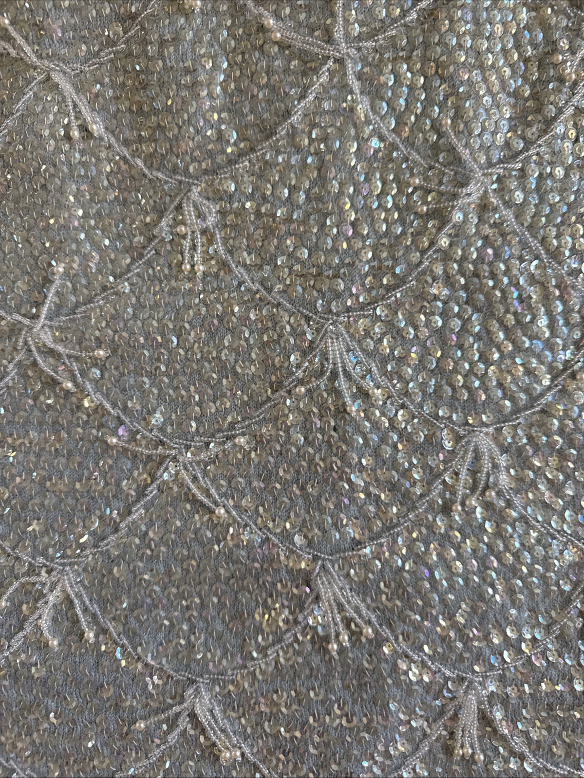 Pastel Blue Hand-beaded And Sequined Vintage Mid-19th Century Wool Top Size S/M