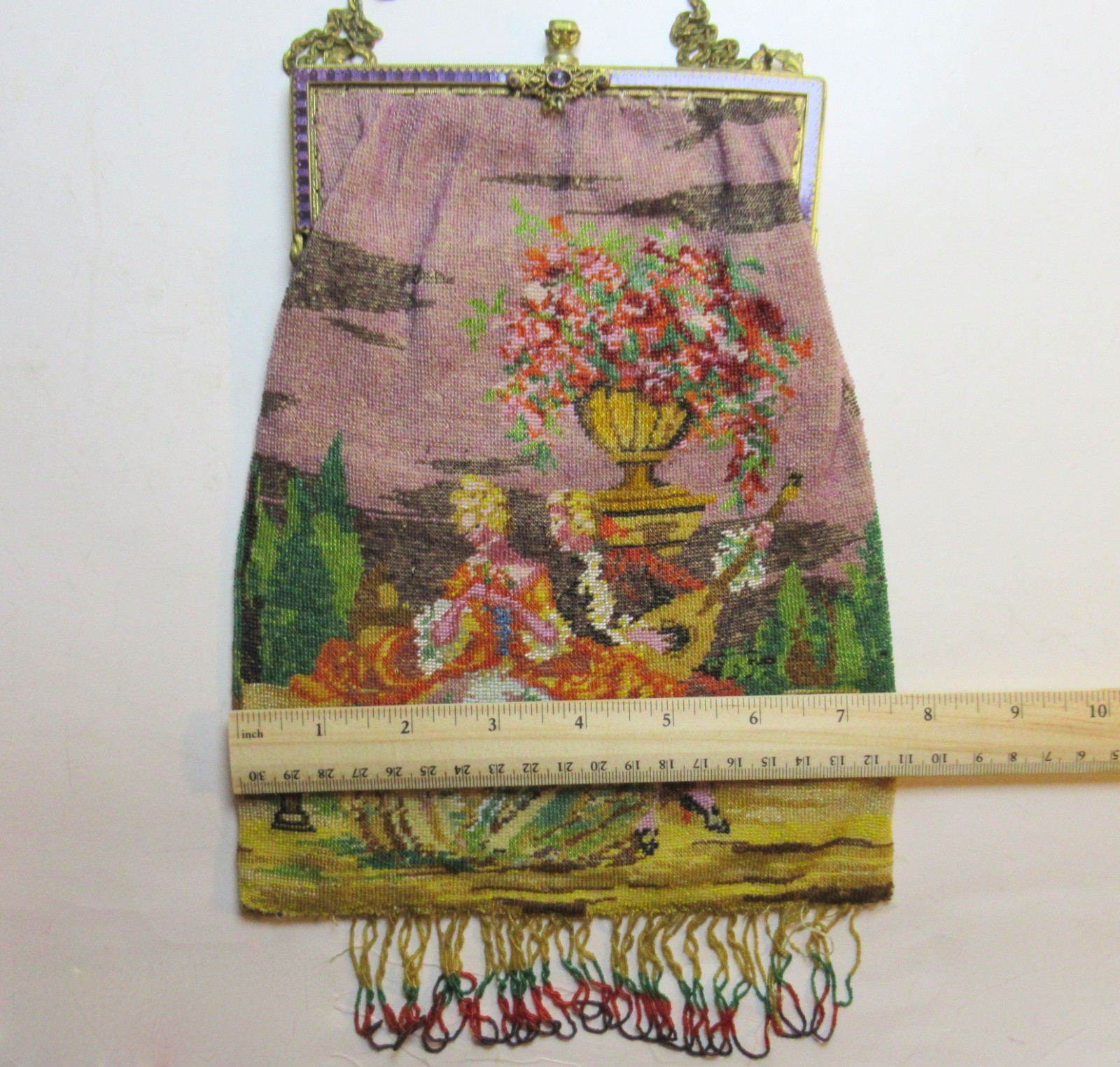 Antique Vintage Micro Beaded Purse Scenic Guilloche Frame SELLER PAYS US TARIFFS