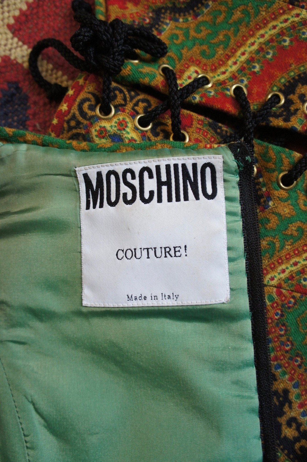 MOSCHINO COUTURE Vintage 1990s Boho Tapestry Boned Bustier Skirt FW 93/94 Runway