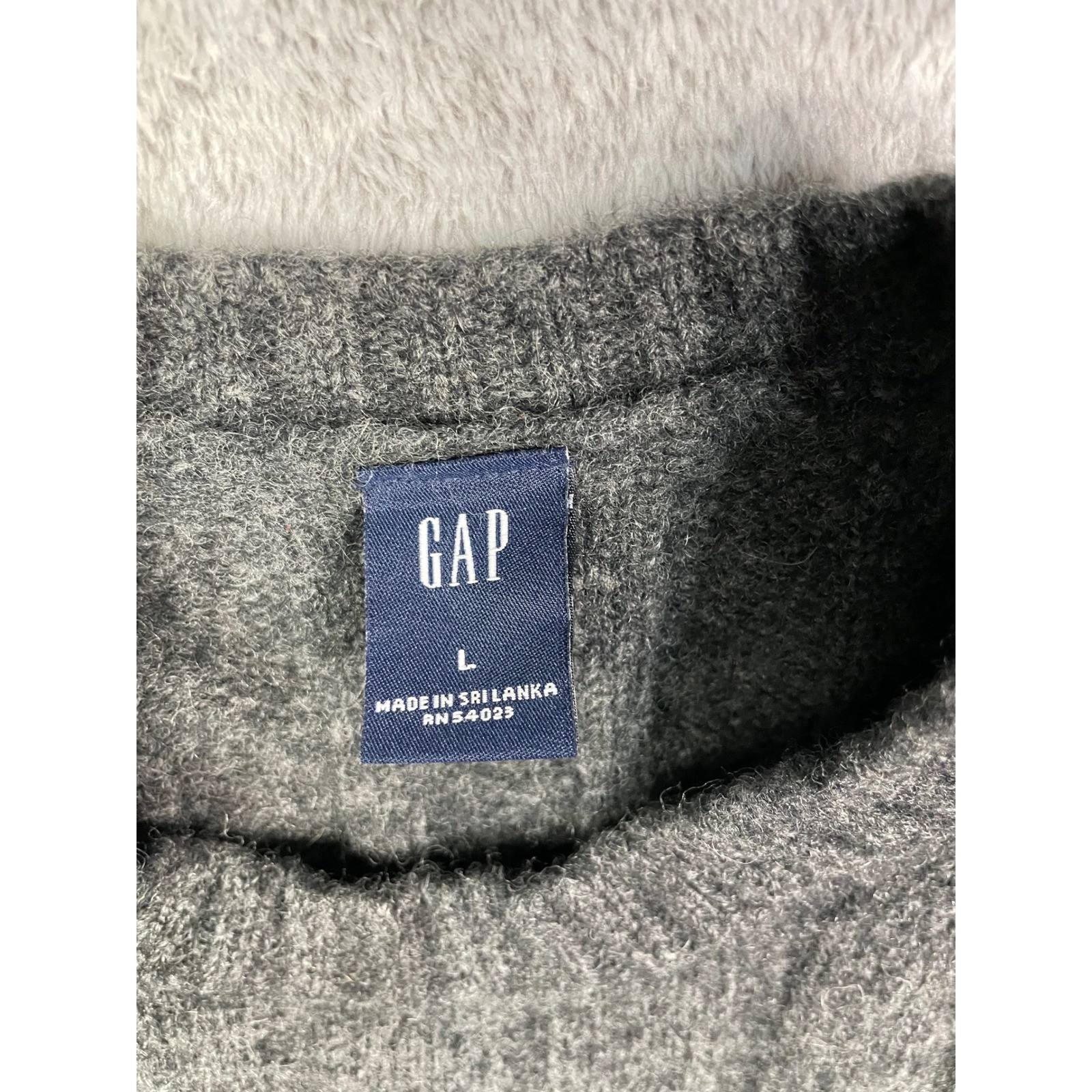 GAP Mens Sweater Large Gray 100% Lambswool Ribbed Knit Crewneck Pullover Vintage
