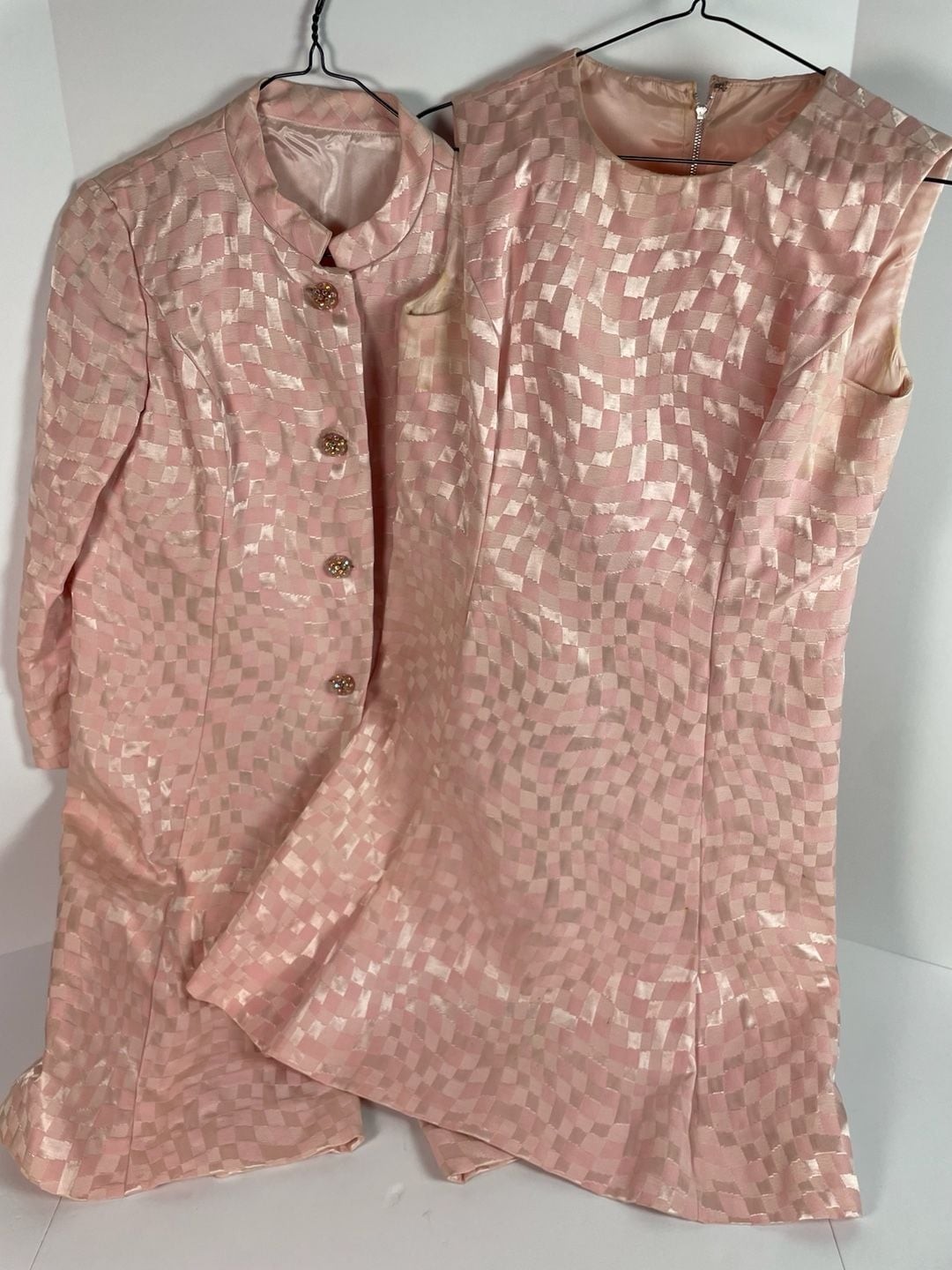 Vintage 1960s Carol Brent Pink Jacquard Dress and Jacket Set