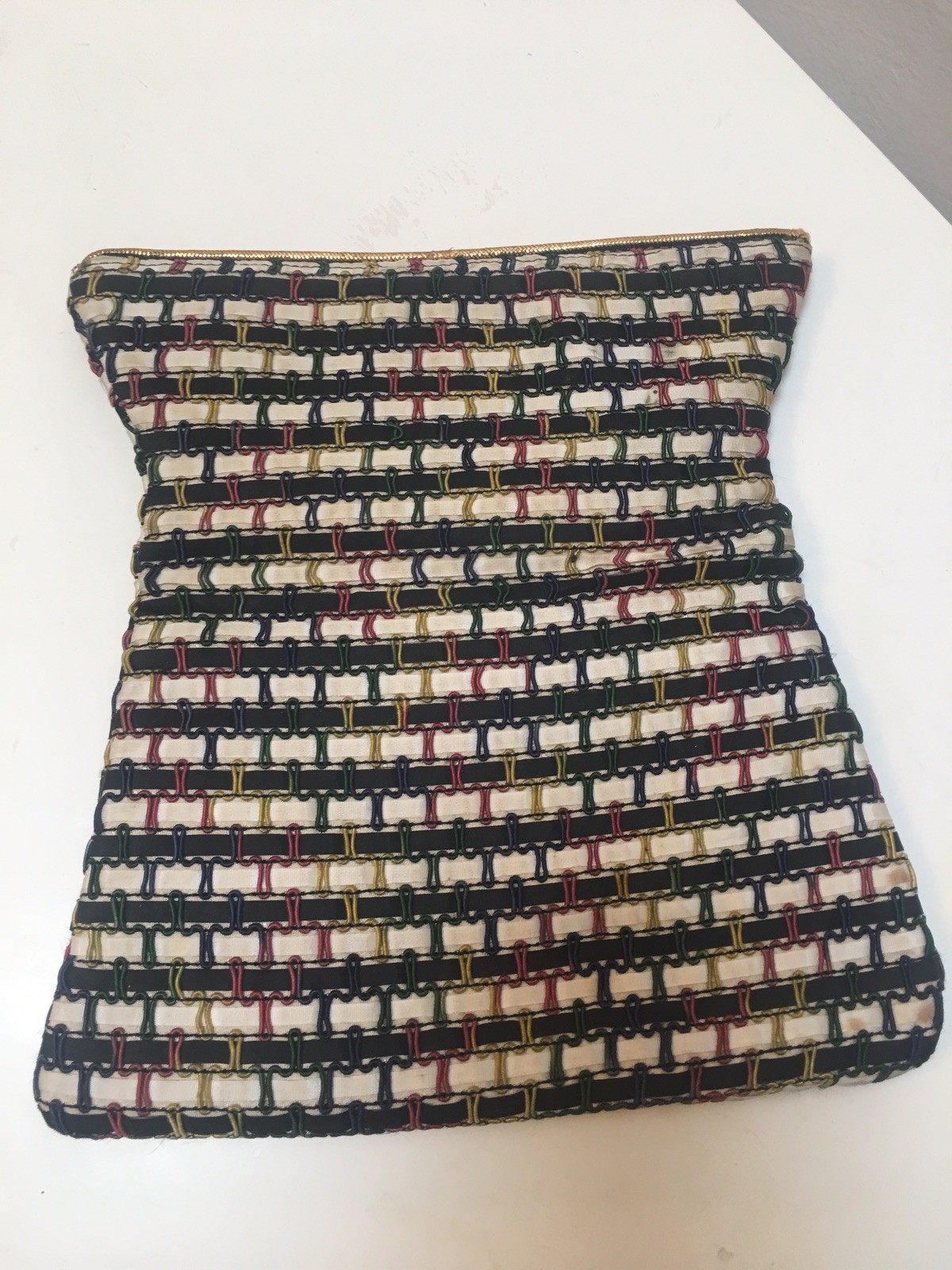 Vintage 60s woven satin evening clutch bag multi color