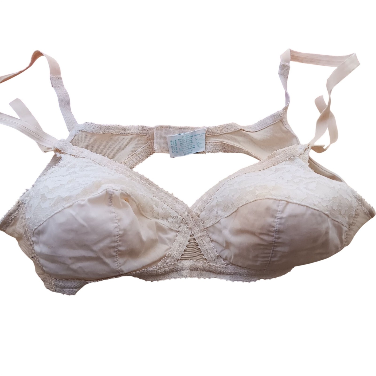 True Vintage Bra 34B 34 B 1970’s JCPenney Cream Lace Trim Sexy Bombshell Mom