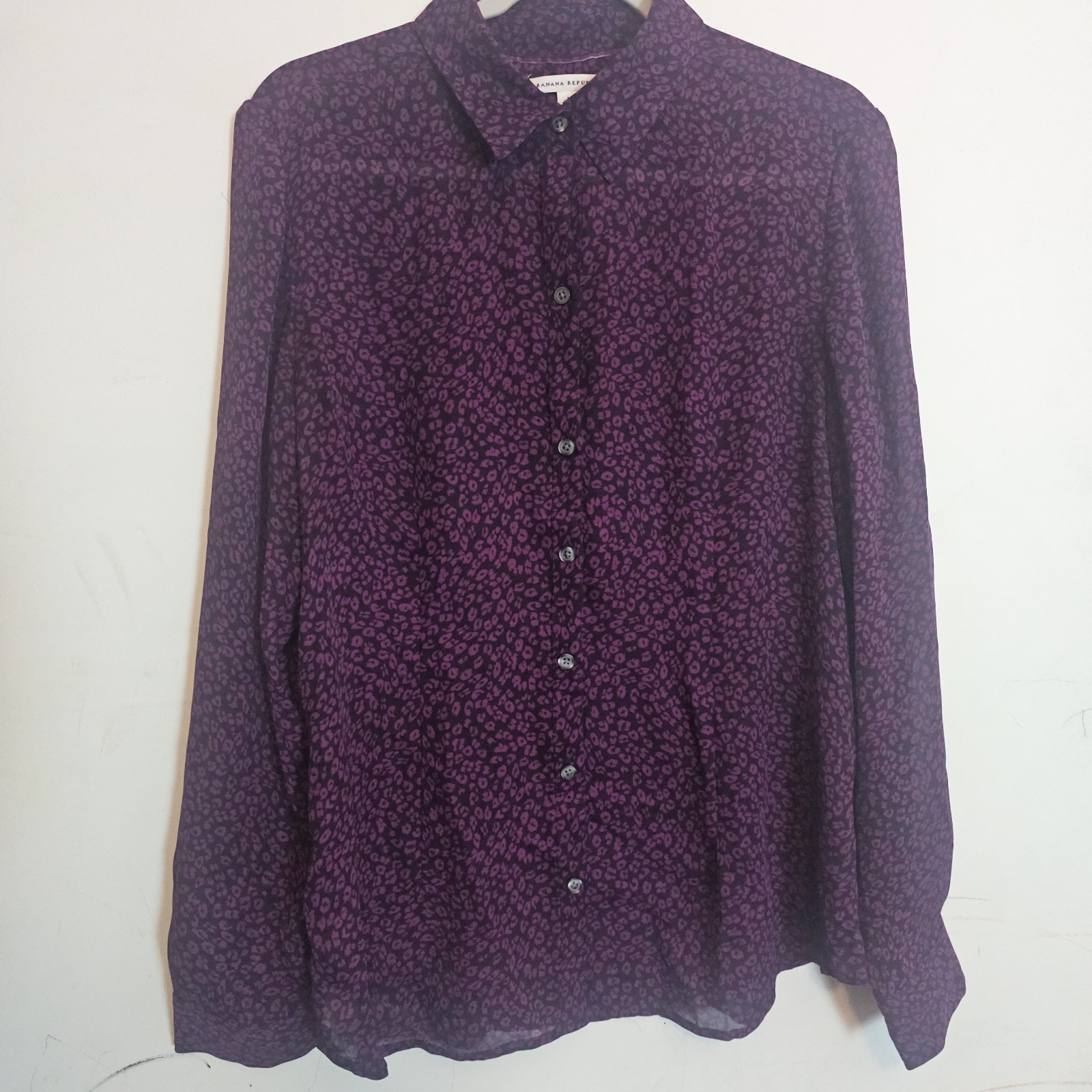 Banana Republic Sheer Floral Purple Blouse Size 14 Business Casual Office