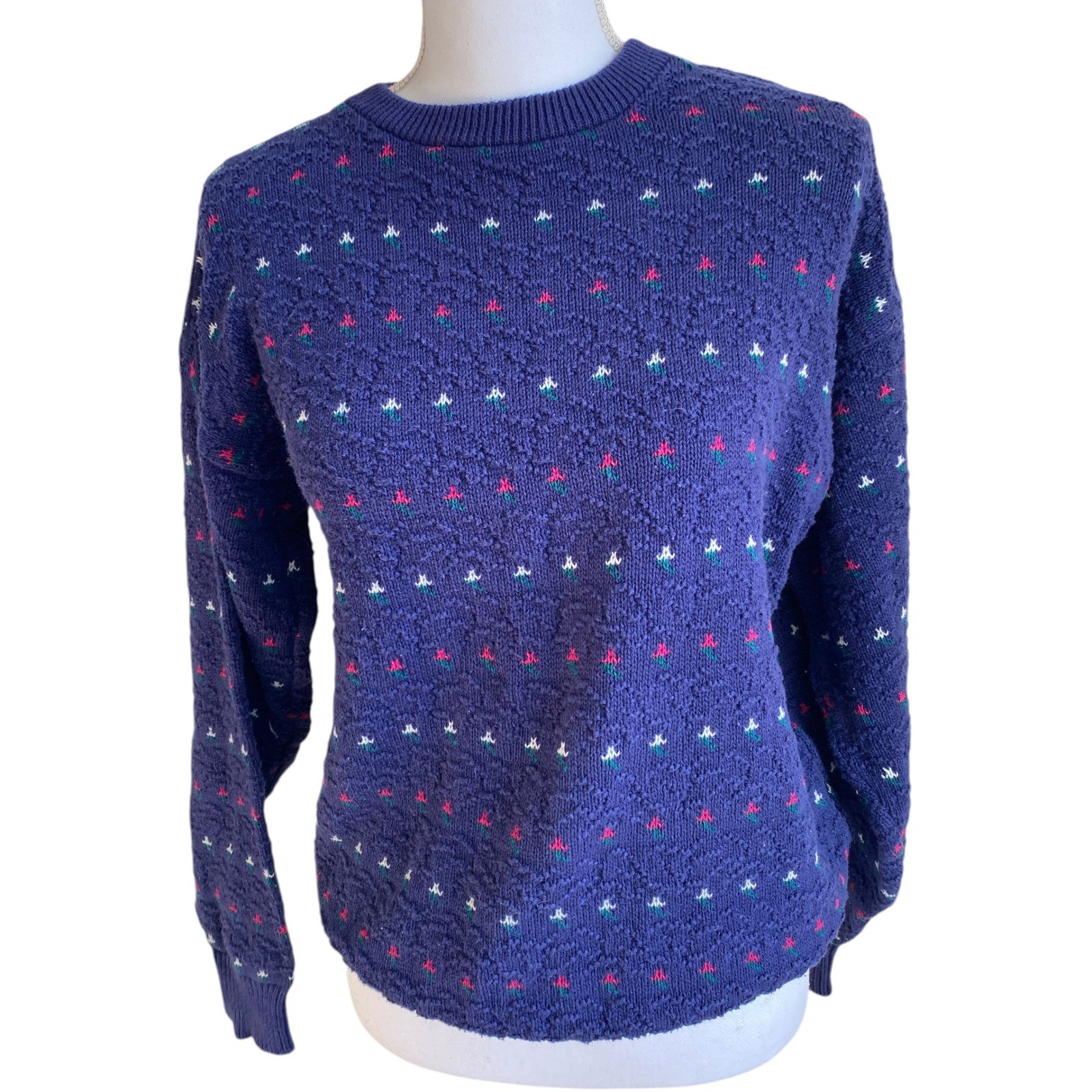 Vintage American Eagle Outfitters Sweater Blue Textured Knit Floral Medium