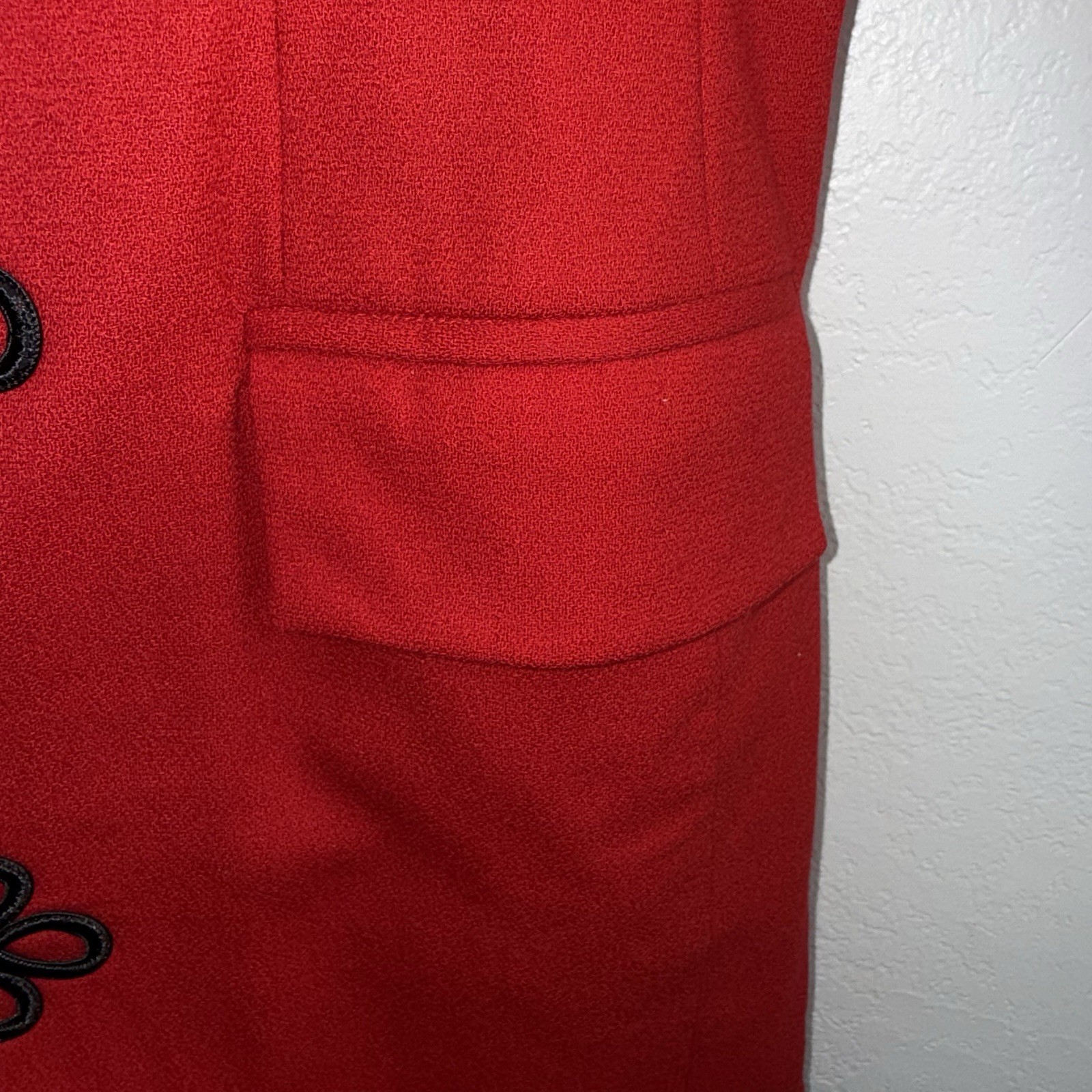 VTG Oleg Cassini Studio Red Wool Coat Dress Sz 12 Black Velvet Trim **See Pics**