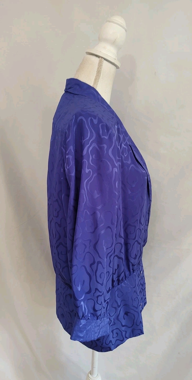 80’s Vintage Argenti Top Blouse Purple Satin Jacquard Jacket Style 3/4 Sleeve 12