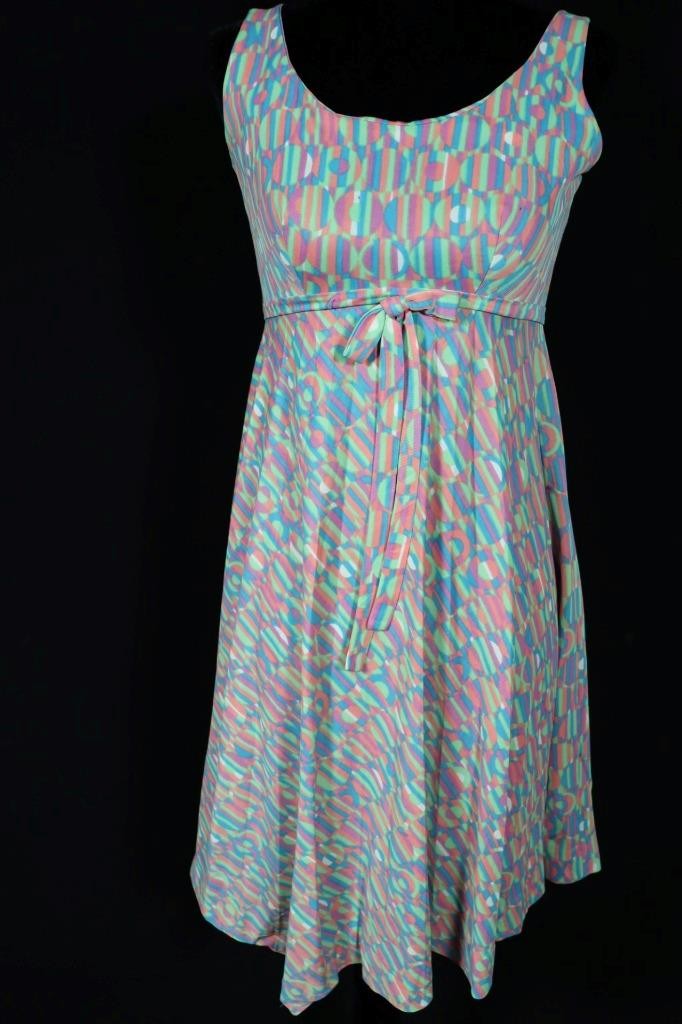 Vintage 1970’s French Mod Silky Poly Geo Print Sundress Size 2-4