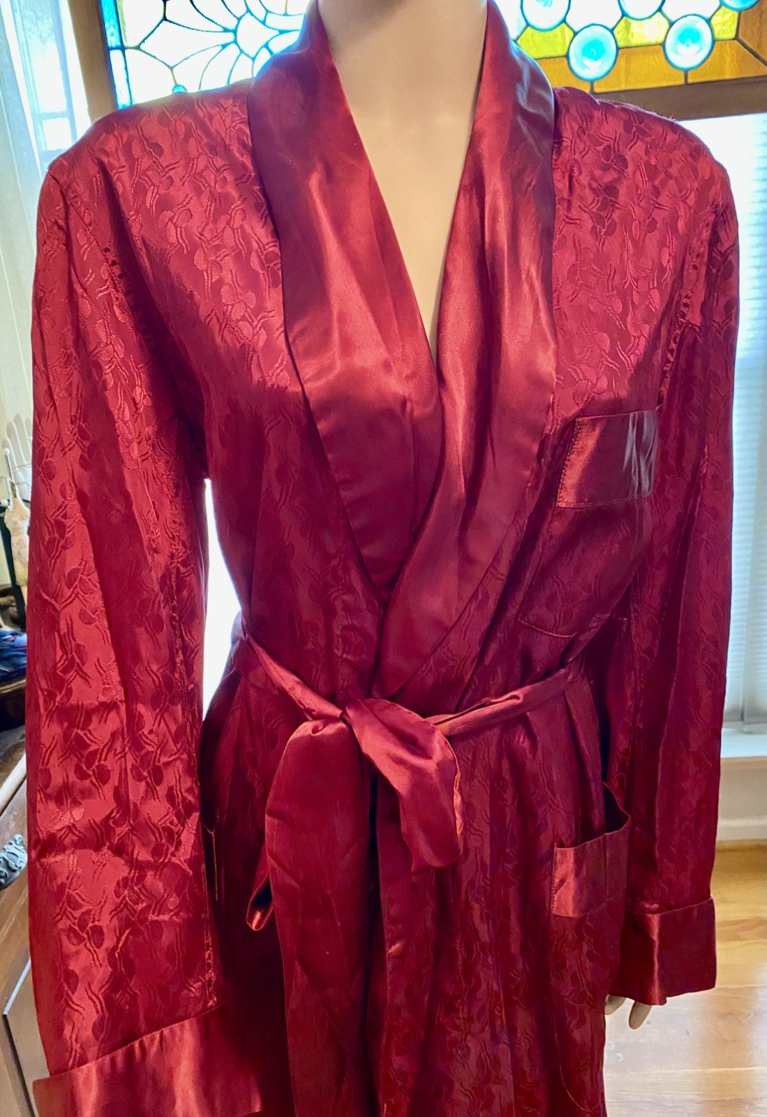 50s vtg men’s smoking jacket by Brent matching sash belt 44” chest