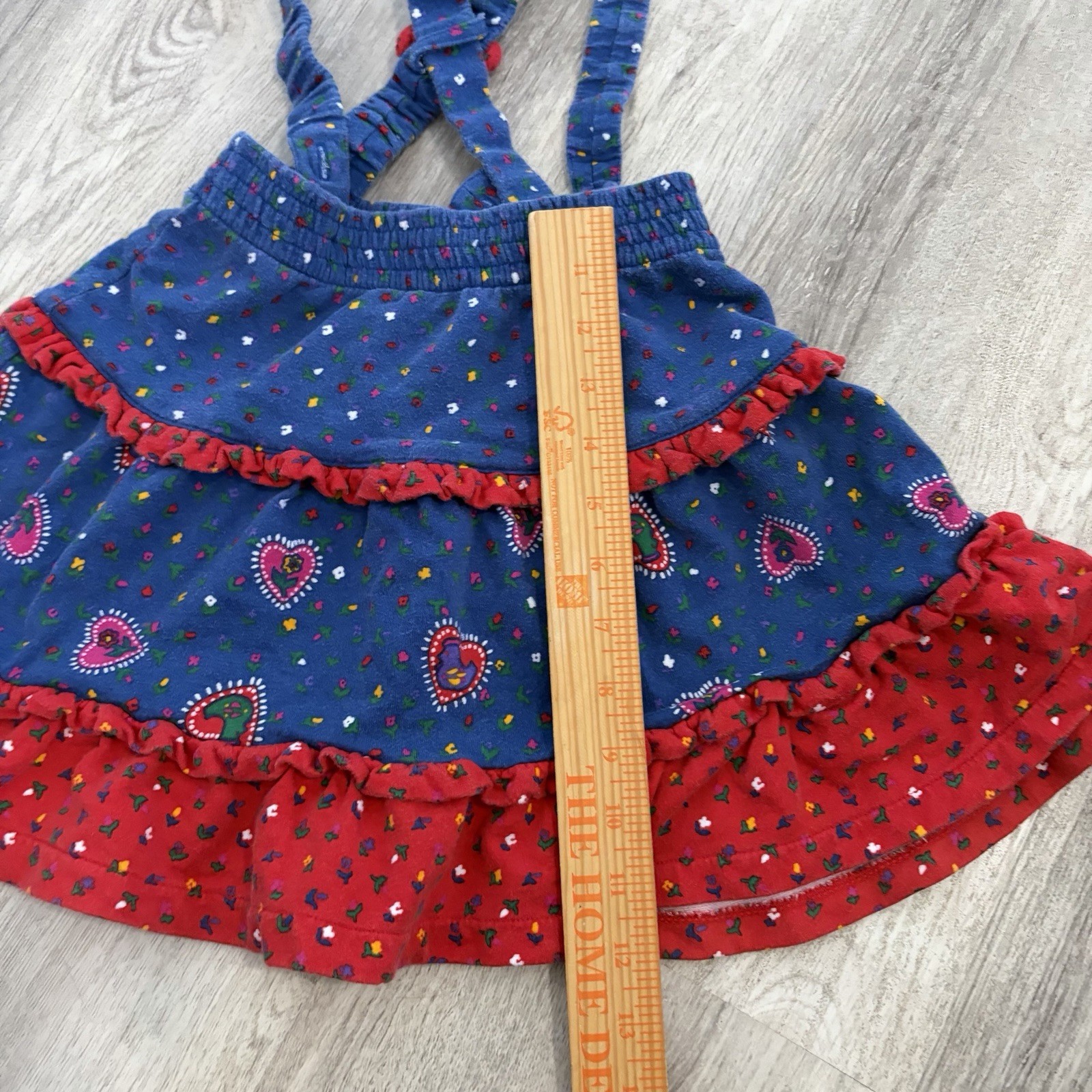 VTG Gymboree girls Overall Skirt pinafore dress red ruffle heart Rainbow Tag 3/4
