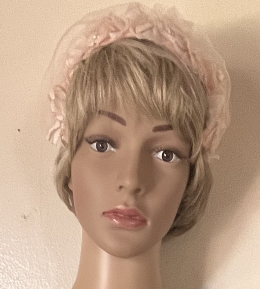 1950’s Pink Lily of the Valley & Netting Hat Union Made in the USA-Spring Beauty