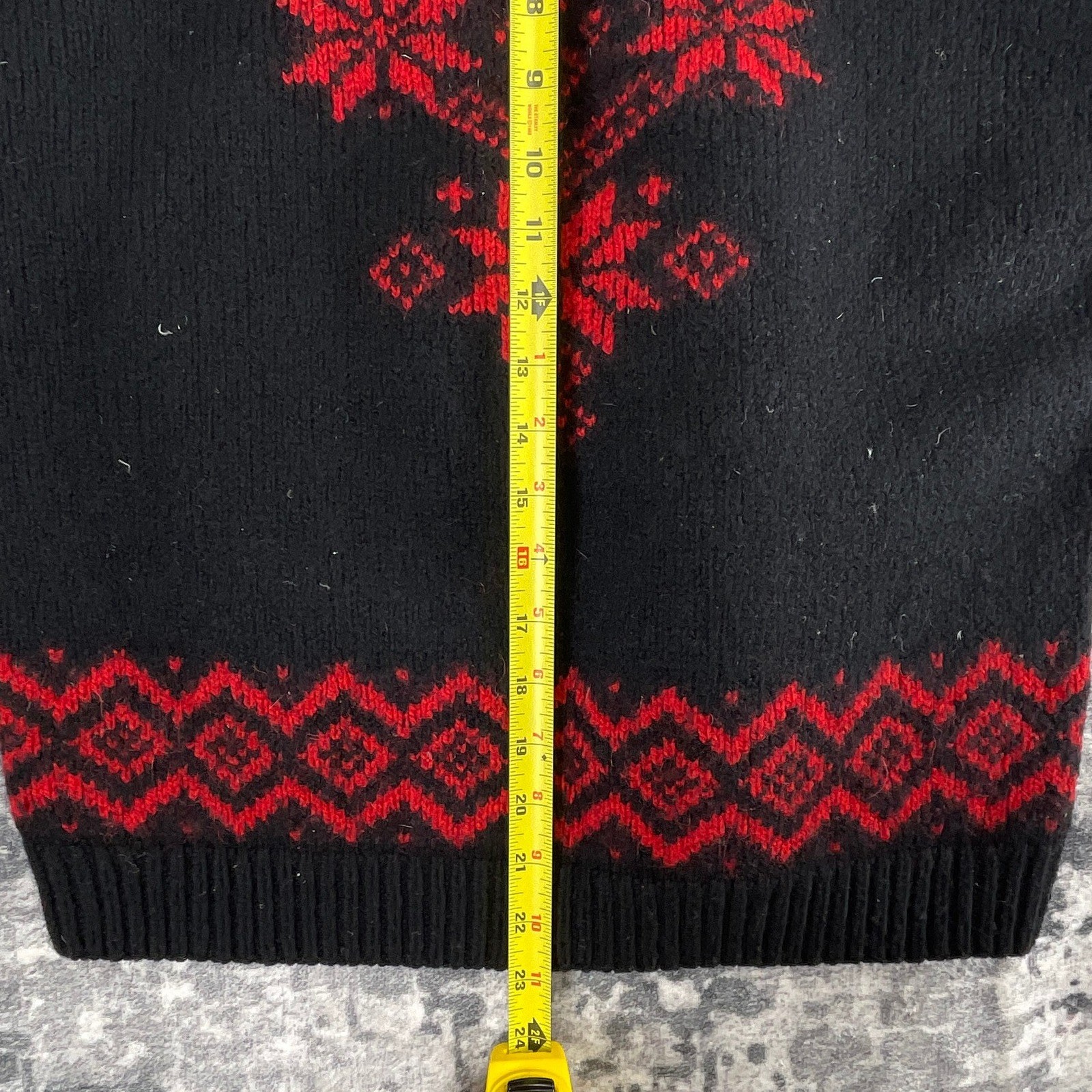 Vtg Amazonias Small Wool Knit Cardigan Nordic Fair Isle Geometric Red Black