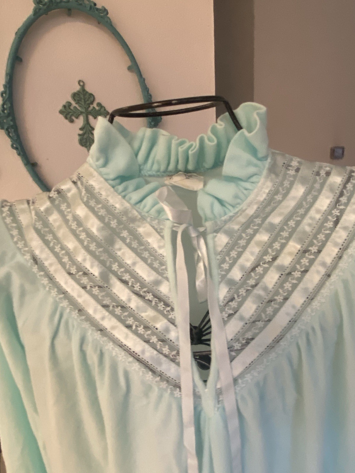 VTG Romantic Gilligan & O’Malley Lace Powder Blue Wedding Nightgown Small
