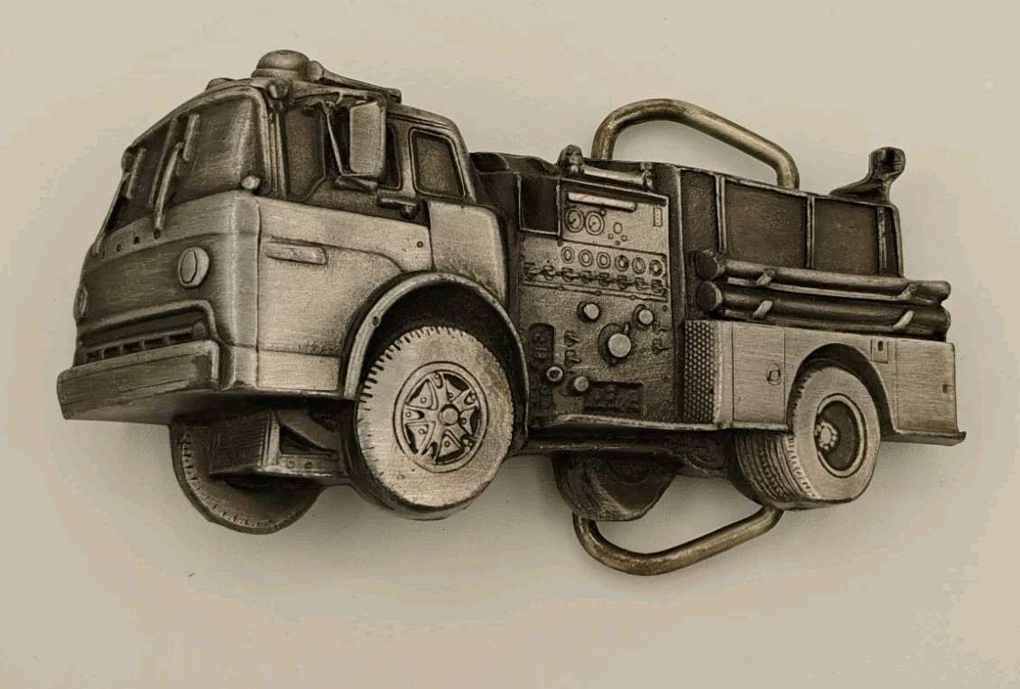 Vintage 1979 Breitenbach’s W-39 Fire Fighters Fire Truck Pewter Belt Buckle