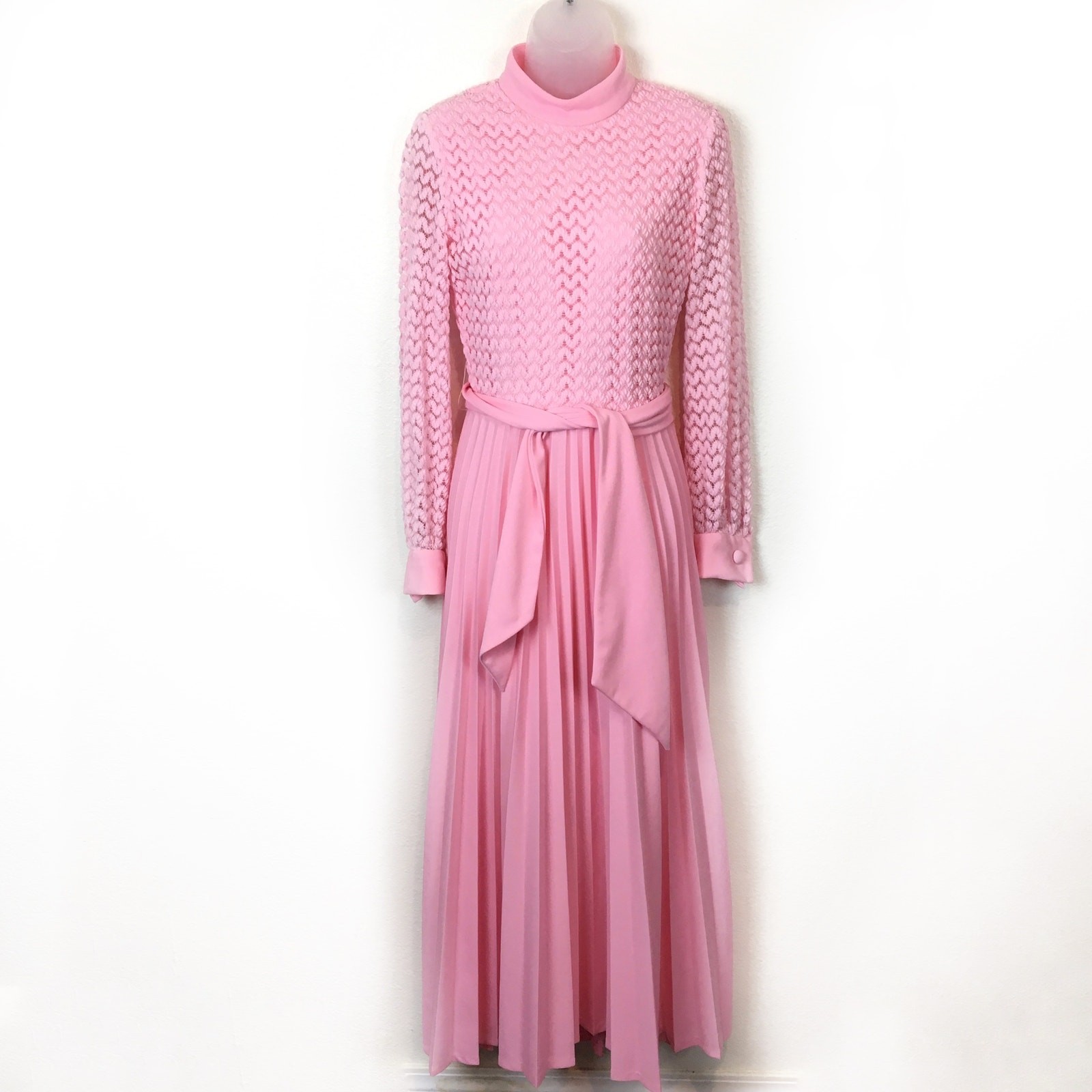 Formal Gown Pink SZ S M Vintage 60s High Neck Formal Doris Day Vibe Hostess Gown