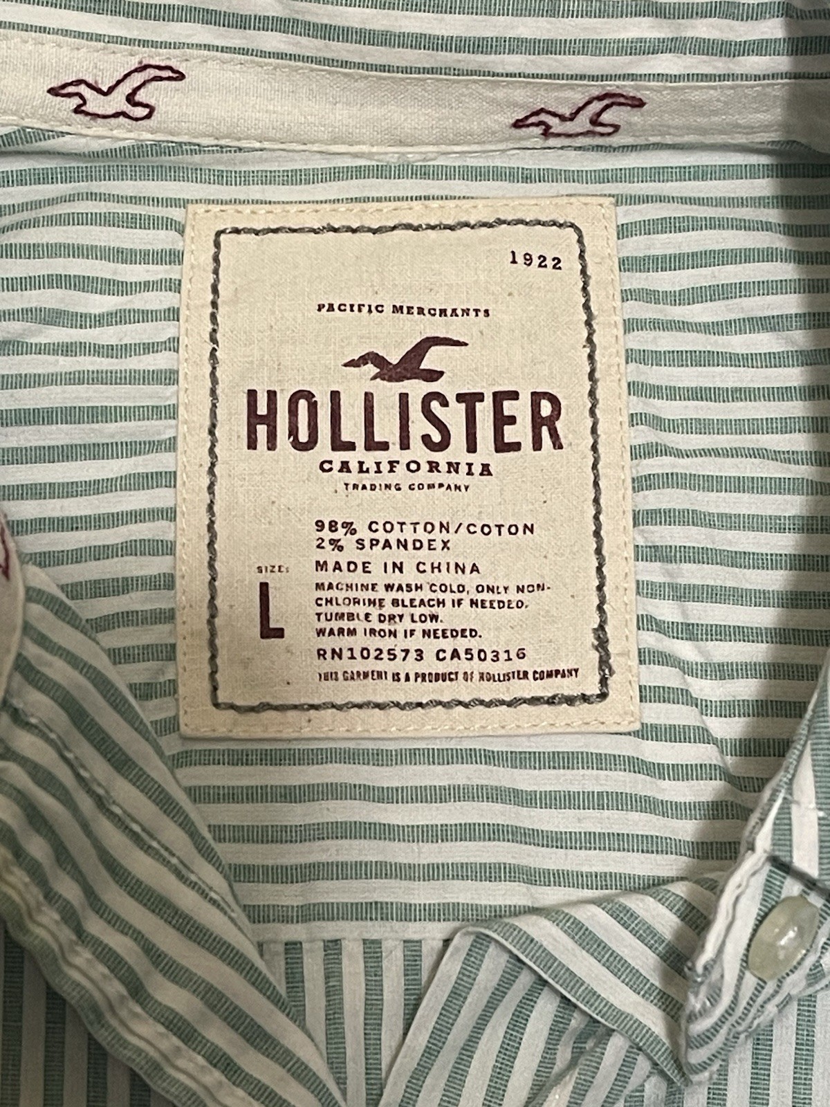 Hollister Striped Button Up Shirt Green White Y2K Preppy Womens Large