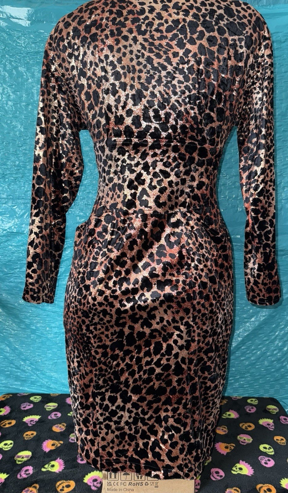 Vintage Janine Paris London New York Zip Up Metallic Leopard Dress Size M