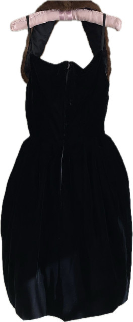 VINTAGE 1940-50’s BLACK SILK VELVET DRESS W ERMINE SHOULDER BAND