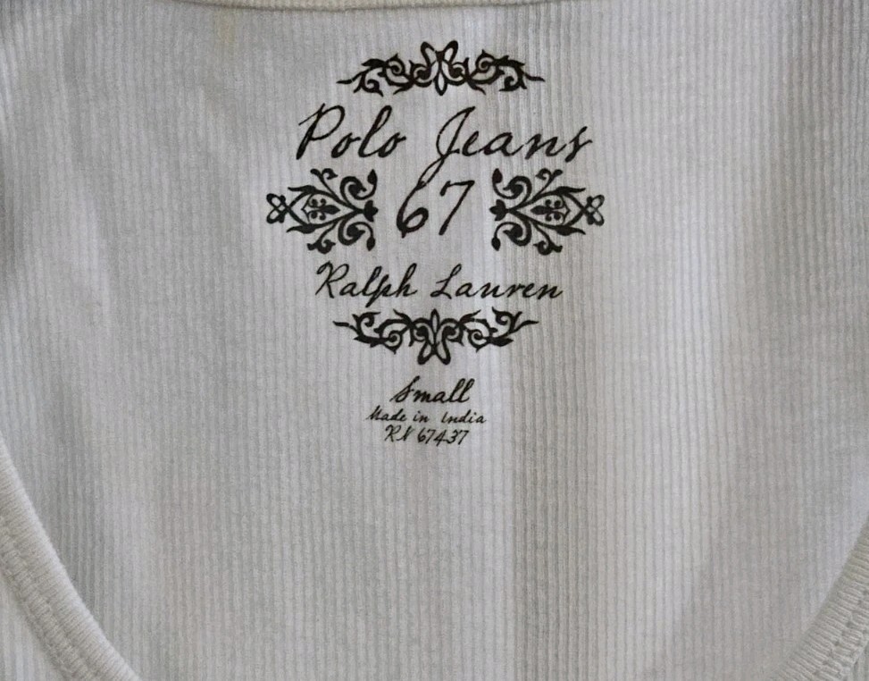 VTG Polo Jeans Co Ralph Lauren Tank Top Small Embellished Off White Faint Stain