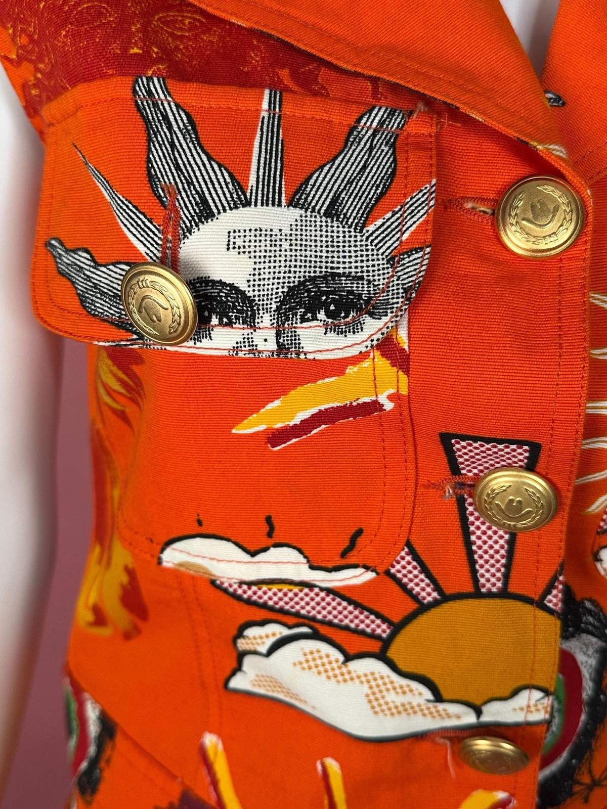 1990s MOSCHINO JEANS Orange Sun Print Cotton Vest & Skirt Set (XS)