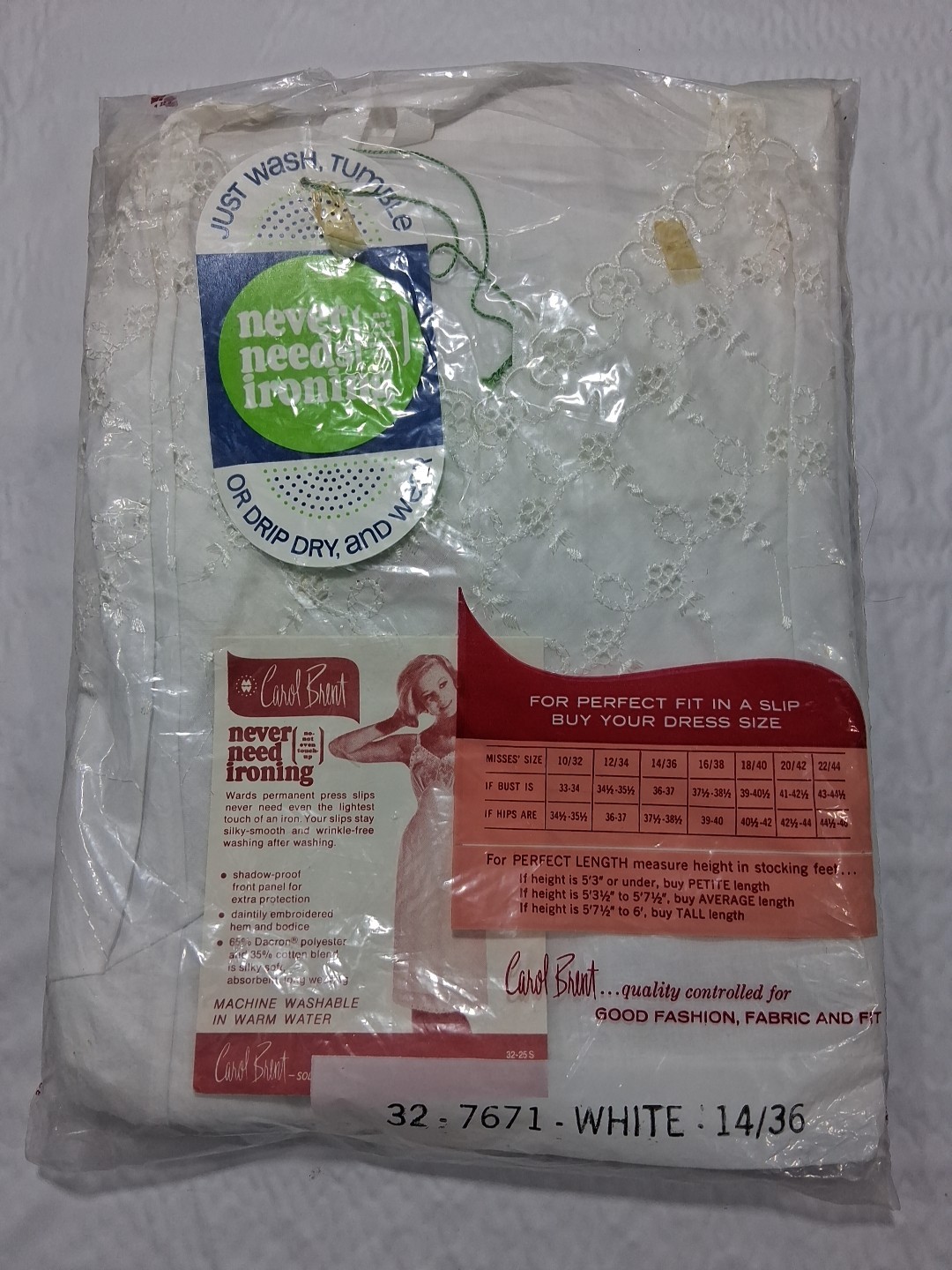 NOS Vintage White Slip Carol Brent Exclusively By Montgomery Ward Size 14/36