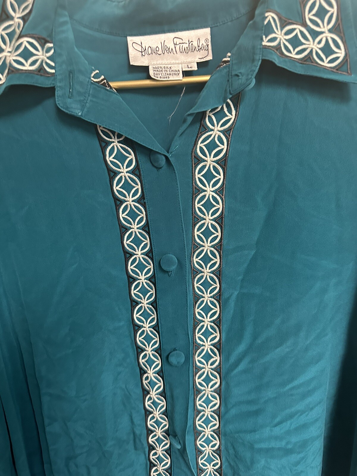 Vnt 90s Diane Von Furstenberg Neon Silk Pant Suit Teal Orange Asian Floral Med/L