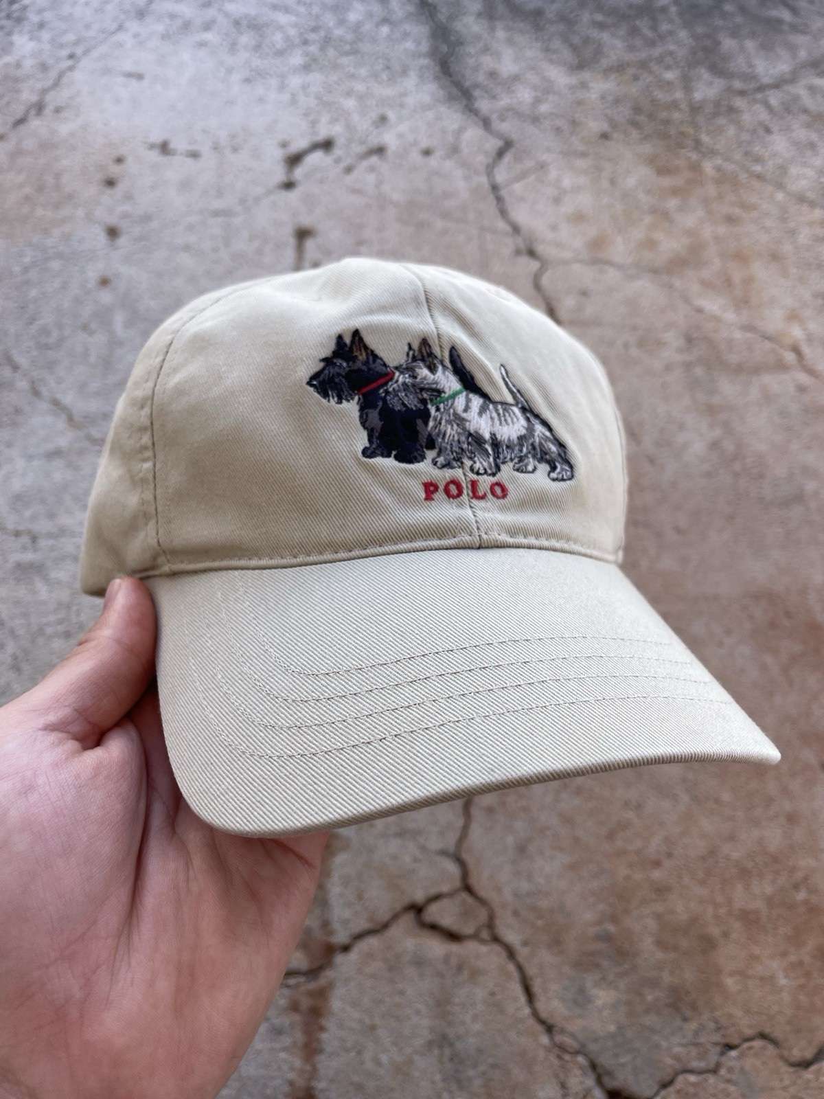 VTG Ralph Lauren Polo Sport Sportsman Dogs USA Hat Beige Khaki Scottish Terriers