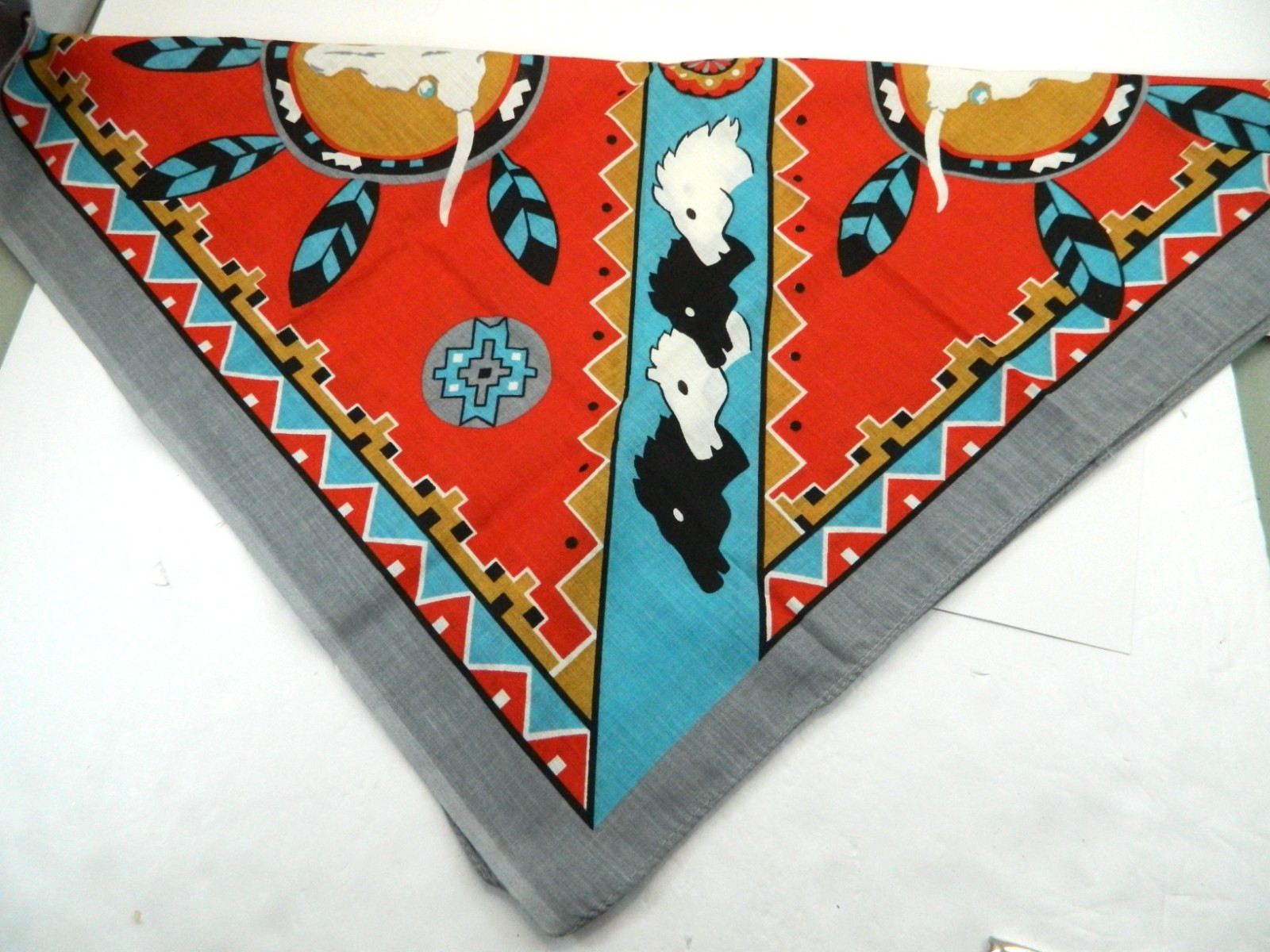 Vintage 90s Western Native American Horses Bandana Handkerchief USA 21″X21″