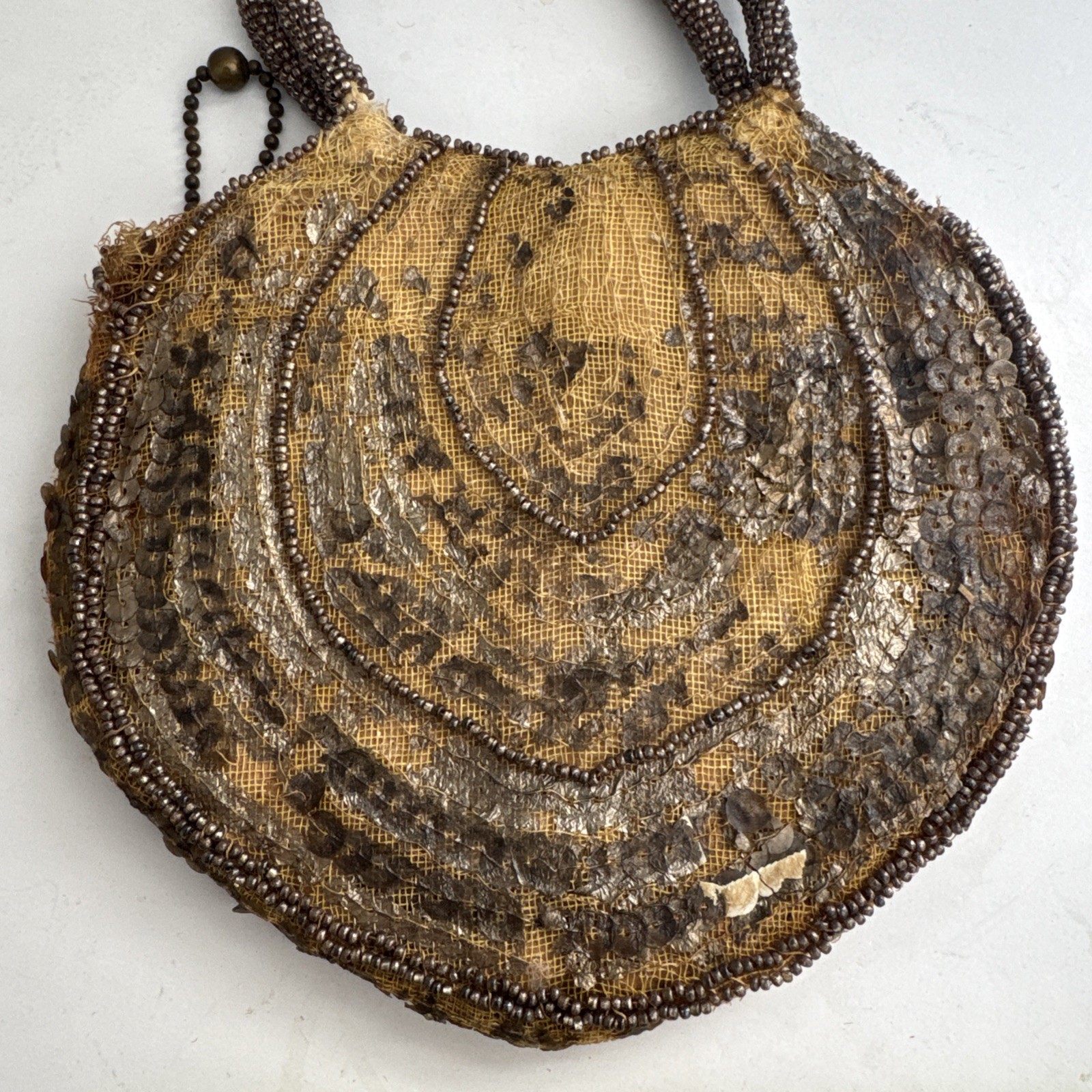 Antique Beaded & Sequins Clutch Evening Purse Made In Czechoslovakia Old