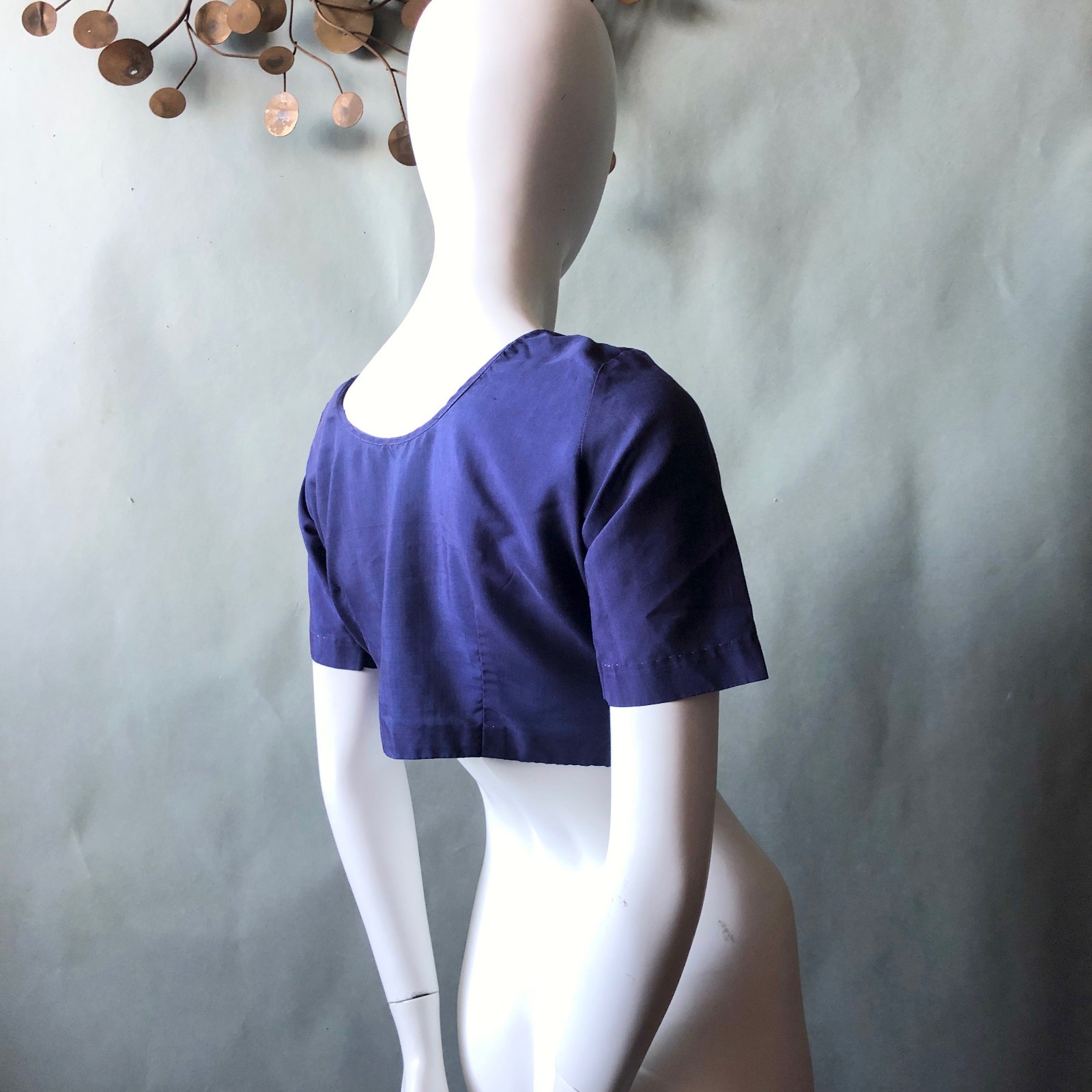 Vintage 1950s Blue Crop Top Playsuit Top Busty Midriff Sexy Rockabilly 38 Bust