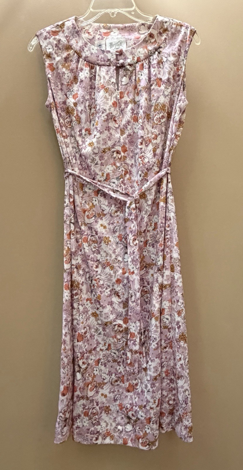 Vtg British Lady 1970s Floral Zip-Belted Sleeveless Retro Cottage Chic Day Dress