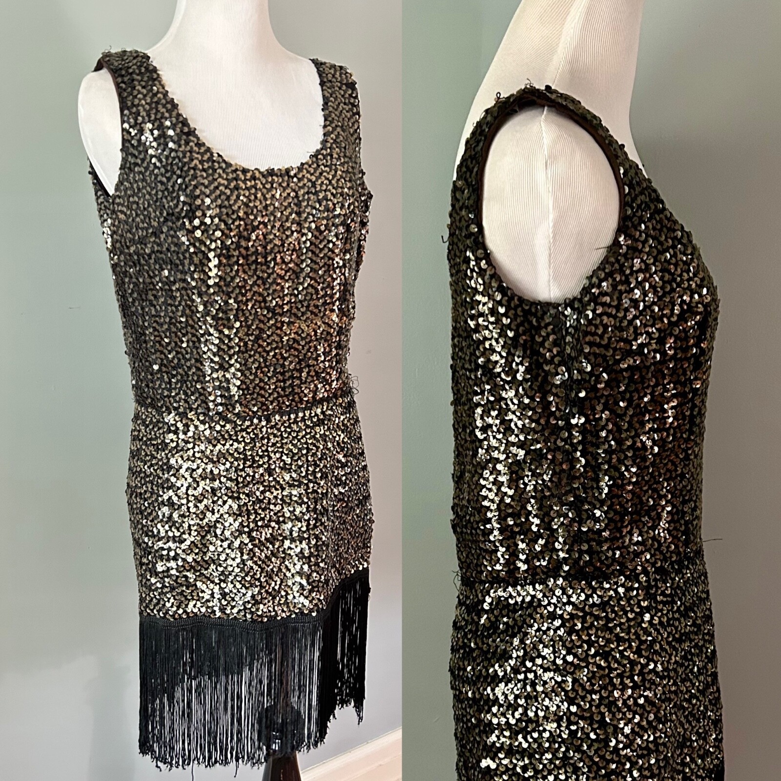 Vintage 50s Flapper Inspired Costume Micro Mini with Sequins and Long Fringe