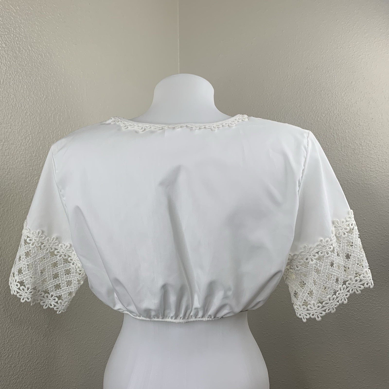 Vtg Dirndl Blouse Crop Top White Eyelet Sz 16 Made In USA
