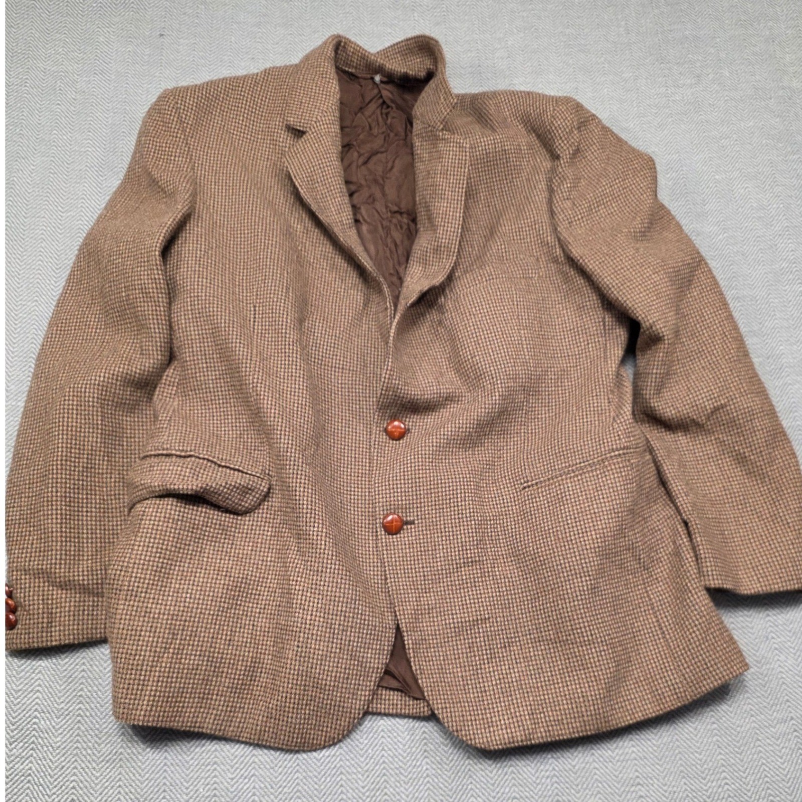 Sears Roebuck and Co Vintage Brown Houndstooth Blazer Sport Coat Romania 44R