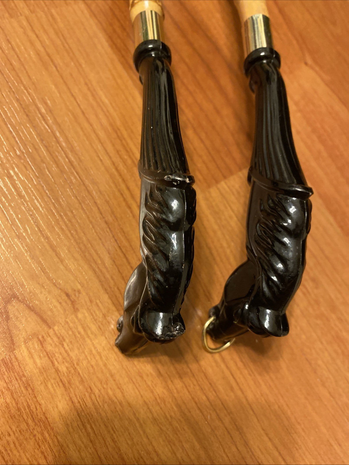 Vintage Bamboo Horse Head Shoe Horn and Brush 15” Set Japan Black Stallion RARE