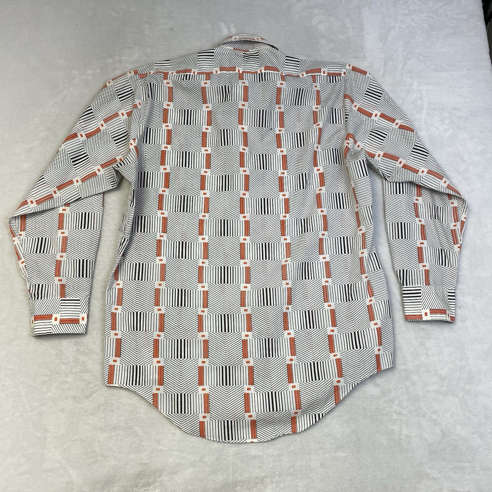 Vintage Stylewise Men’s 15.5 70s geometric print LS button up shirt White