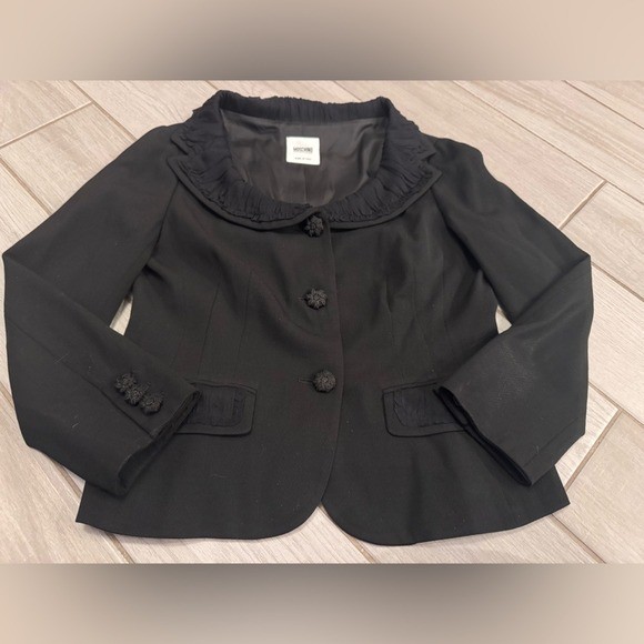 Moschino Cheap and Chic Black Ruffle Collar Blazer Jacket Made in Italy