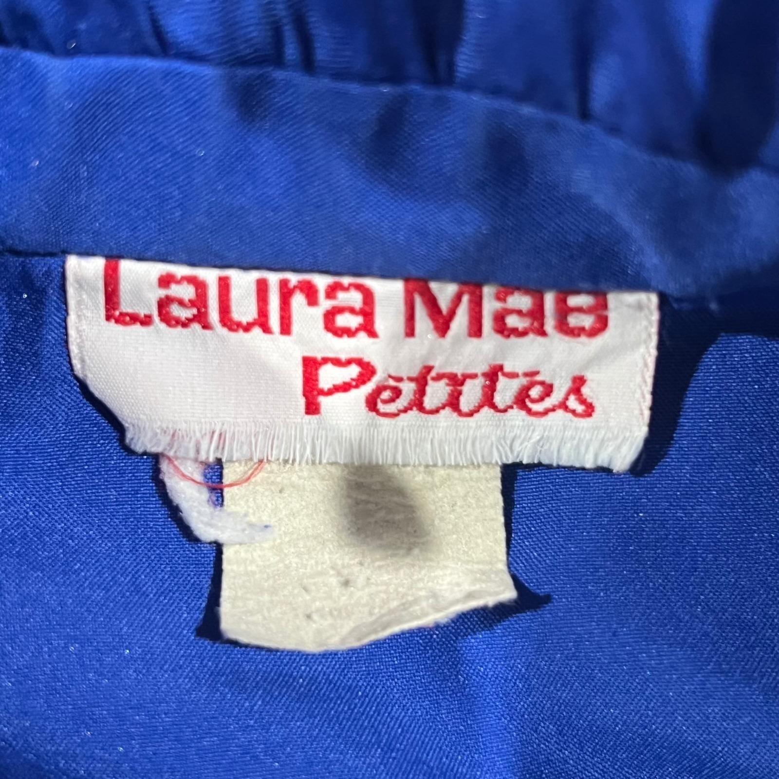 Womens L Blouse Ruffle High Neck Puff Sleeve Royal Blue Vintage 80s