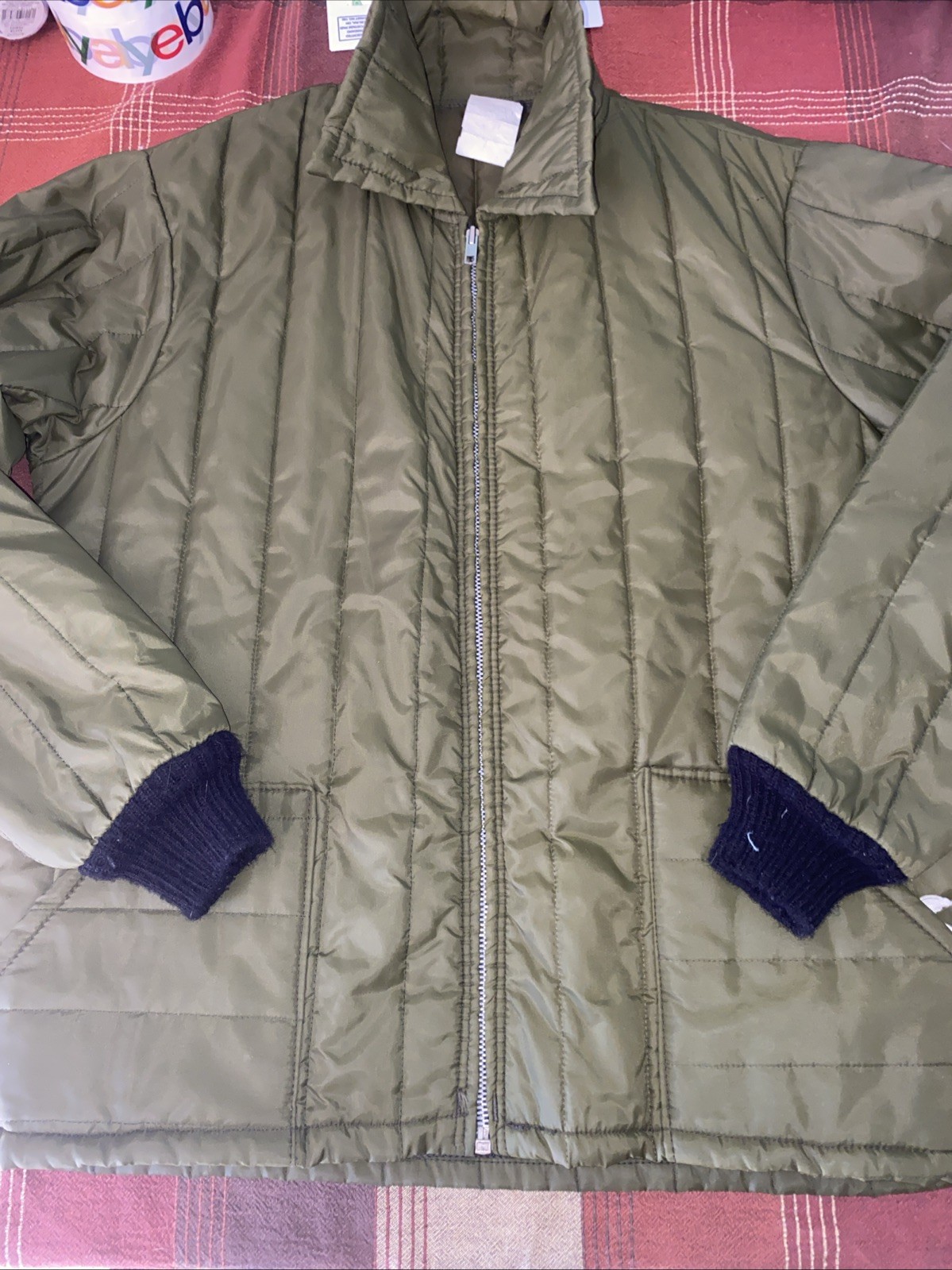 Vintage Sears Work Leisure 70s Green Nylon Quilted Puffer Jacket Collar Men’s M
